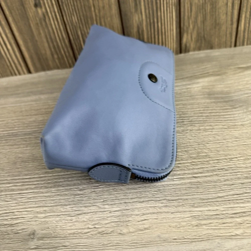 Longchamp Le Pliage Cuir Leather Pouch Cosmetic Bag Pilot Blue Zip Clutch